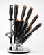 8 Pieces High-Carbon Forged Knife Set | Professional Cutlery Collection with Rotating Stand | Premium Black & Copper Aesthetic Design