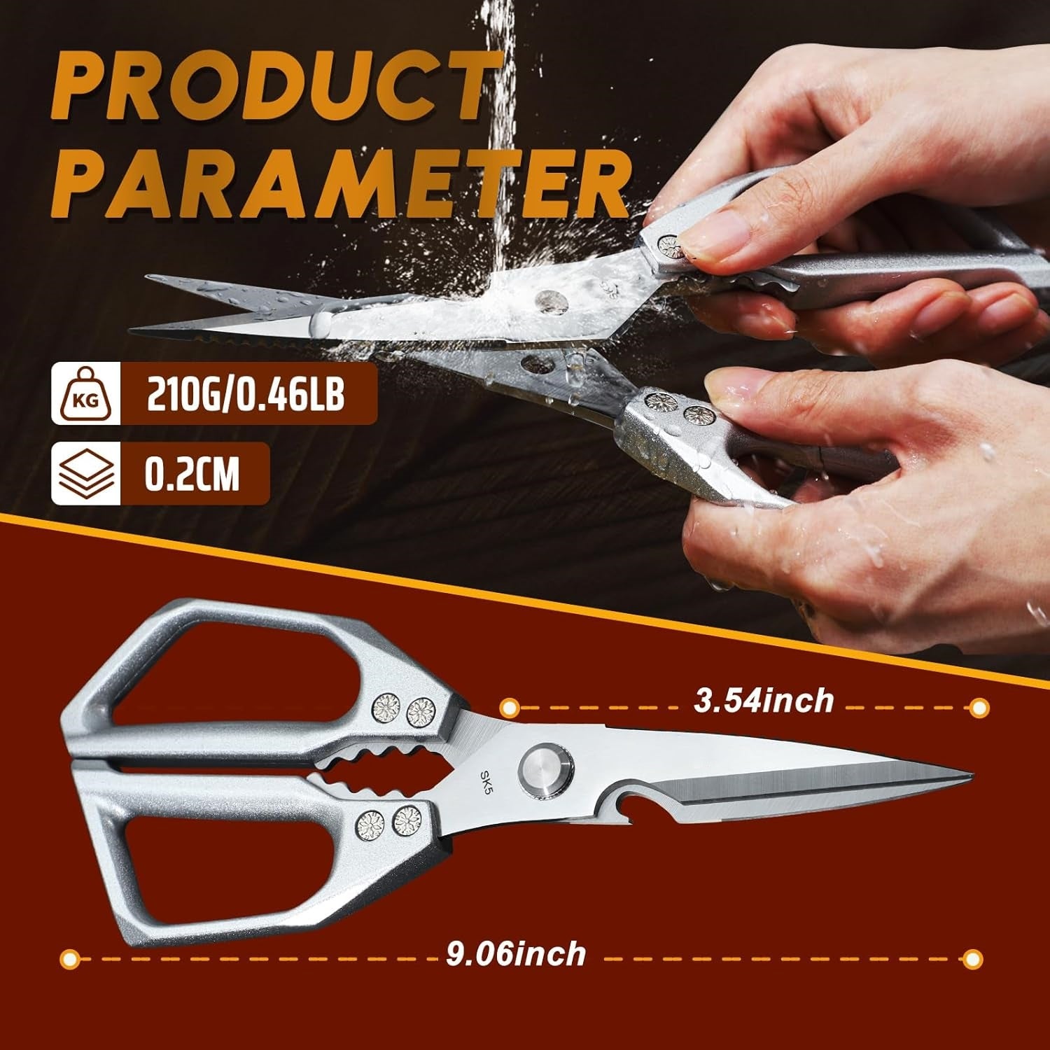 High-Hard Stainless Steel Kitchen Scissors, Aluminum Handle Dishwasher Safe