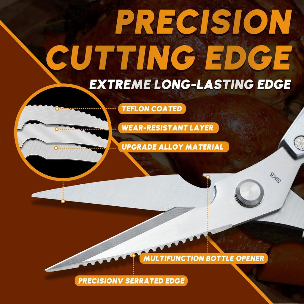 High-Hard Stainless Steel Kitchen Scissors, Aluminum Handle Dishwasher Safe