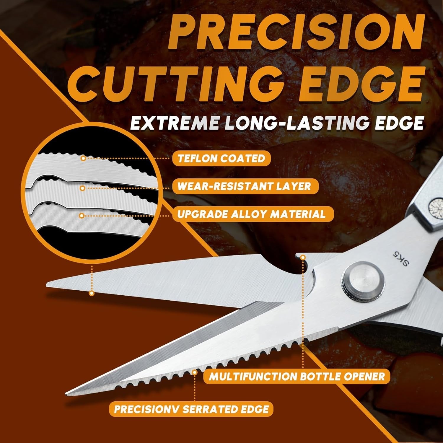 High-Hard Stainless Steel Kitchen Scissors, Aluminum Handle Dishwasher Safe