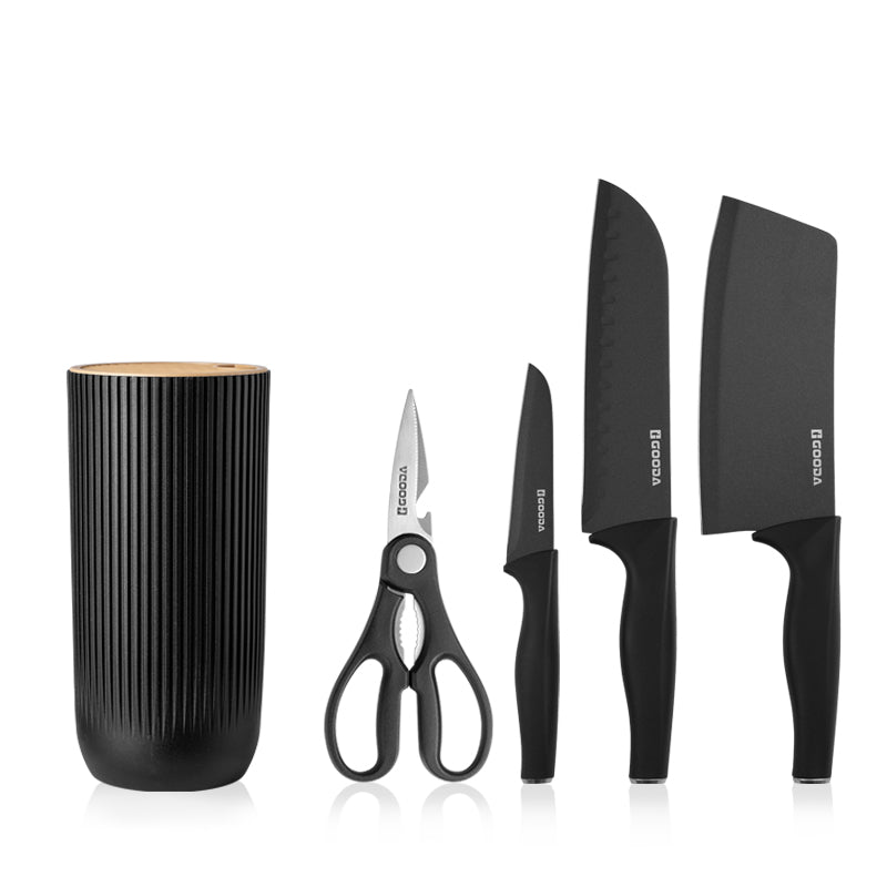 Kitchen Knife Set, 5-Piece Stainless Steel Multifunctional Chef Knife Set with Block & Gift Box Packaging Main image
