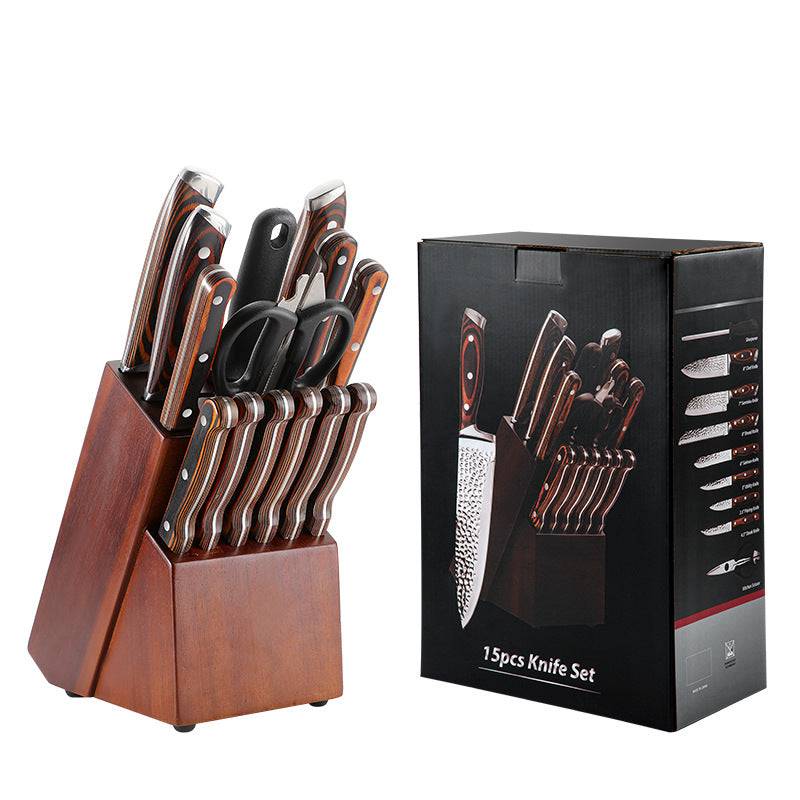 15-Piece Professional Kitchen Knife Set with Wooden Block & Sharpener