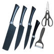 6-Piece Black Wave Non-Stick Kitchen Knife Set, Crocodile Embossed Anti-Slip Handles