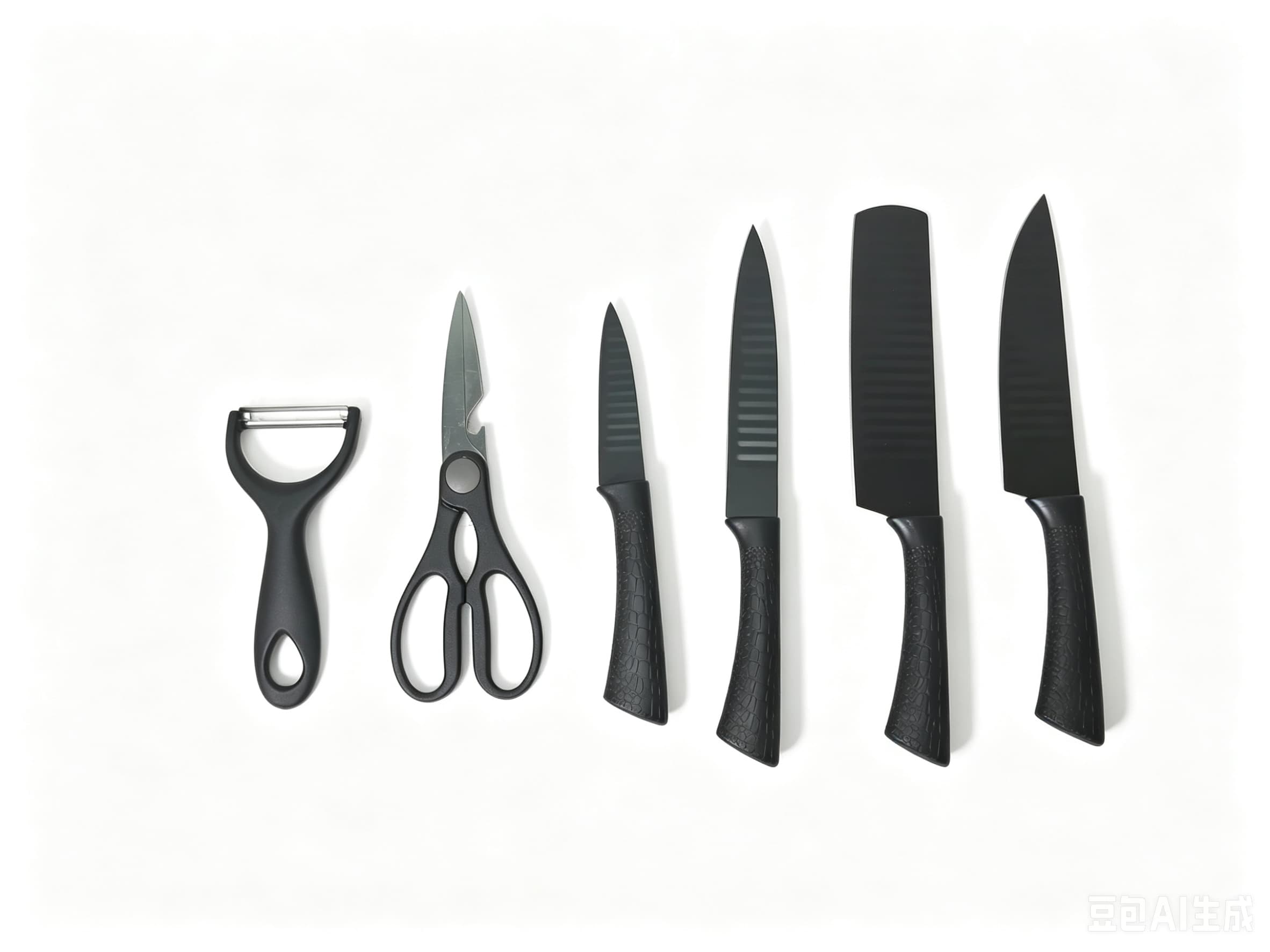 6-Piece Black Wave Non-Stick Kitchen Knife Set, Crocodile Embossed Anti-Slip Handles
