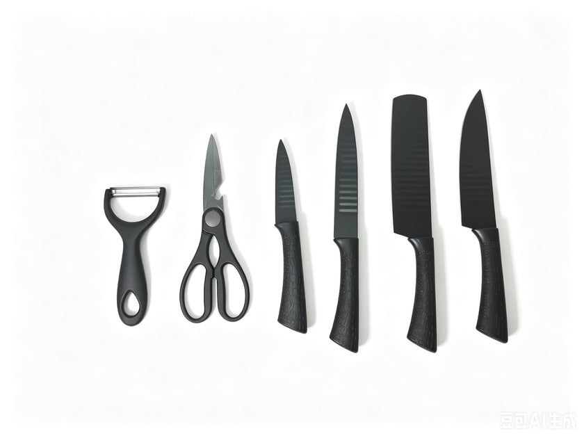6-Piece Black Wave Non-Stick Kitchen Knife Set, Crocodile Embossed Anti-Slip Handles