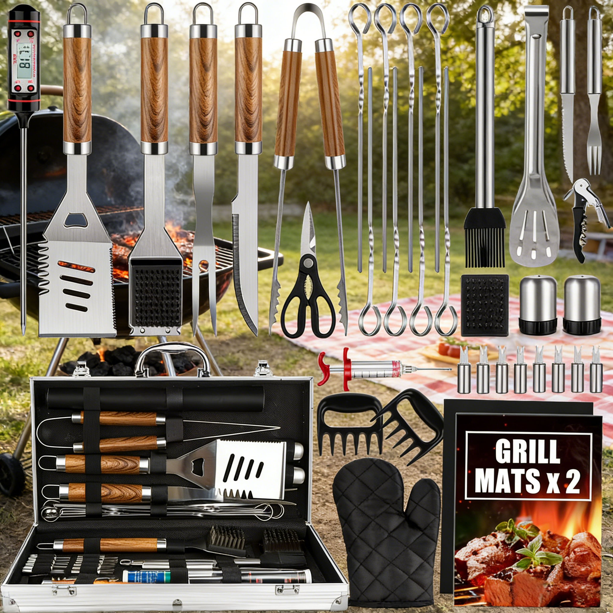38-Piece Stainless Steel BBQ Tool Set with Aluminum Case Main image