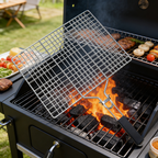 Portable Stainless Steel BBQ Grill Net, Heat-Resistant Handle