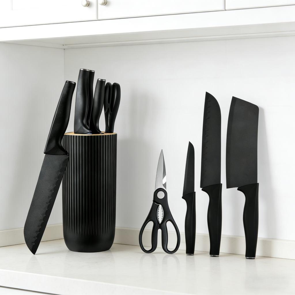 Kitchen Knife Set, 5-Piece Stainless Steel Multifunctional Chef Knife Set with Block & Gift Box Packaging