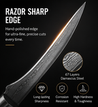 6 Inch 67-Layer Damascus Steel Boning Knife, Ergonomic Pattern Wood Handle, Professional Flexible Fillet Knife for Meat Deboning & Trimming