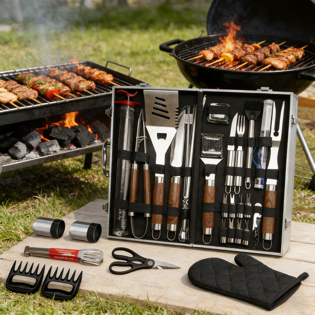 38-Piece Stainless Steel BBQ Tool Set with Aluminum Case