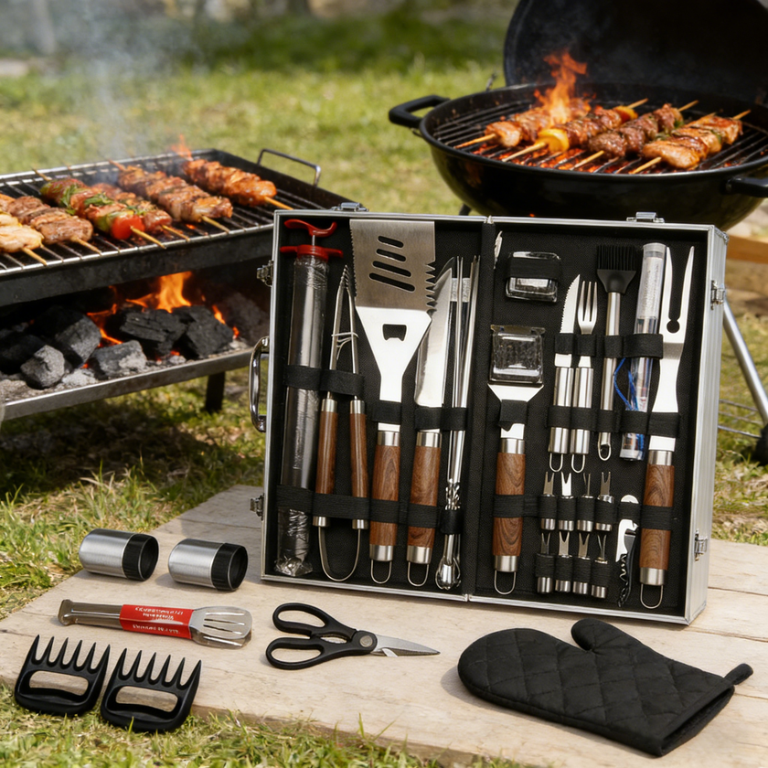 38-Piece Stainless Steel BBQ Tool Set with Aluminum Case