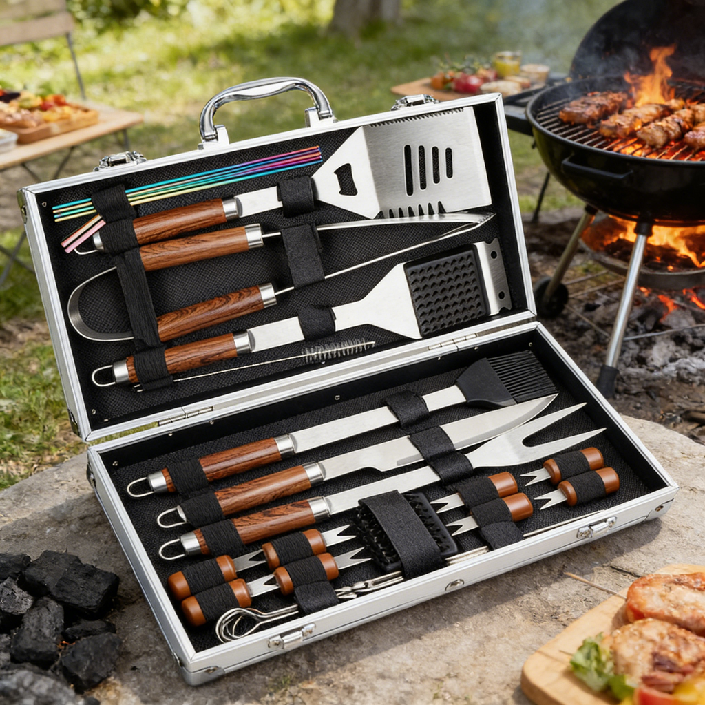 24-Piece Stainless Steel BBQ Tool Set, Outdoor & Garden Use