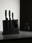 4-Piece Black Non-Stick Kitchen Knife Set, Grid Textured Non-Slip Handles