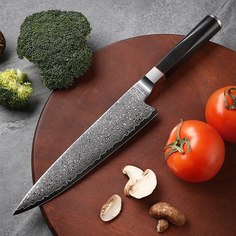All-Purpose Damascus Steel Chef Knife, Ergonomic Wood Handle