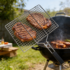 Portable Stainless Steel BBQ Grill Net, Heat-Resistant Handle