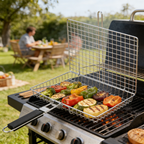 Portable Stainless Steel BBQ Grill Net, Heat-Resistant Handle