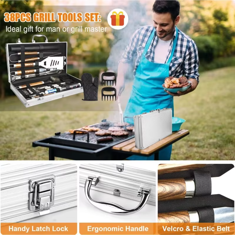 38-Piece Stainless Steel BBQ Tool Set with Aluminum Case