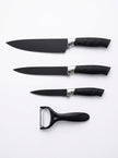 4-Piece Black Non-Stick Kitchen Knife Set, Grid Textured Non-Slip Handles