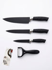 4-Piece Black Non-Stick Kitchen Knife Set, Grid Textured Non-Slip Handles