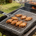 Portable Stainless Steel BBQ Grill Net, Heat-Resistant Handle