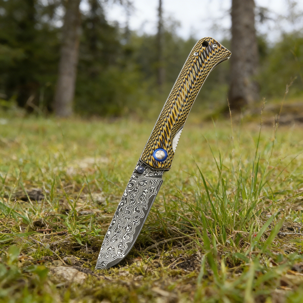High-quality Damascus steel outdoor folding knife, G10 textured handle