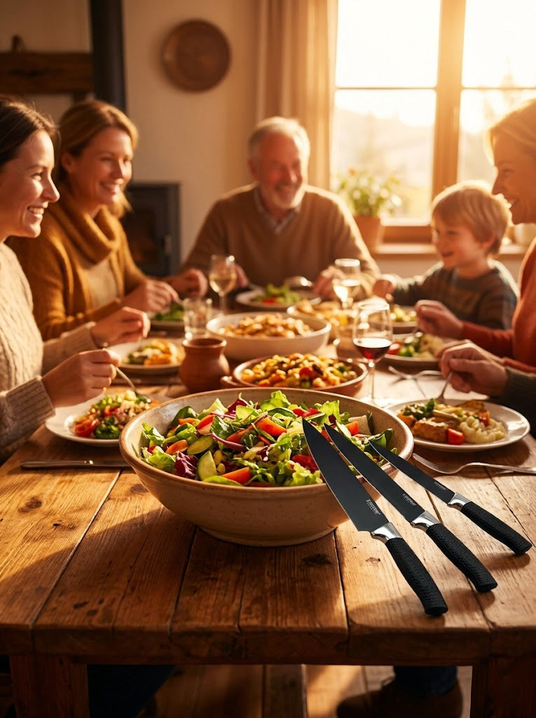 4-Piece Black Non-Stick Kitchen Knife Set, Grid Textured Non-Slip Handles