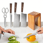 67-Layer Damascus Steel 5-Piece Wooden Handle Kitchen Knife Gift Set (with Storage Base)