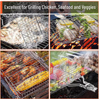 Portable Stainless Steel BBQ Grill Net, Heat-Resistant Handle
