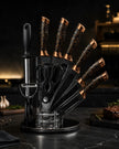 8 Pieces High-Carbon Forged Knife Set | Professional Cutlery Collection with Rotating Stand | Premium Black & Copper Aesthetic Design