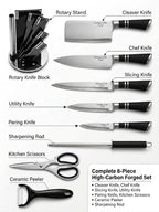 Unique Life 7 Pieces Professional Kitchen Knife Set | Ergonomic Non-Slip Handles | Premium Stainless Steel Cutlery with Rotating Stand