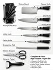 Unique Life 7 Pieces Professional Kitchen Knife Set | Ergonomic Non-Slip Handles | Premium Stainless Steel Cutlery with Rotating Stand