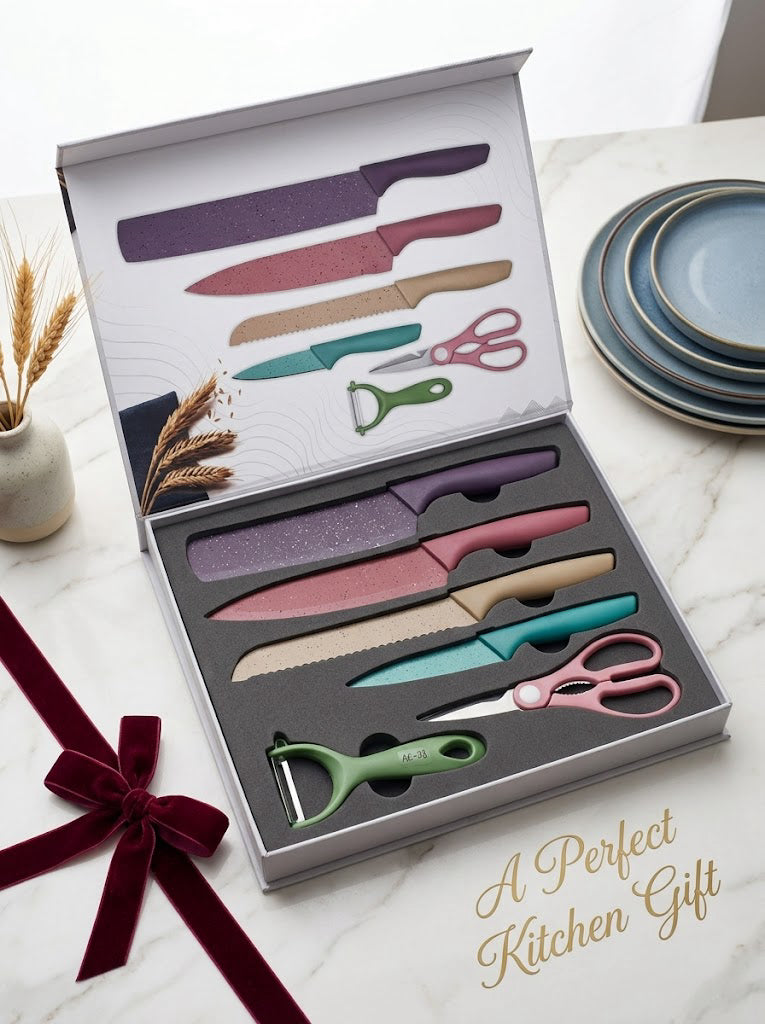 6-Piece Macaron Multi-Color Non-Stick Kitchen Knife Gift Set（Gift box not included）