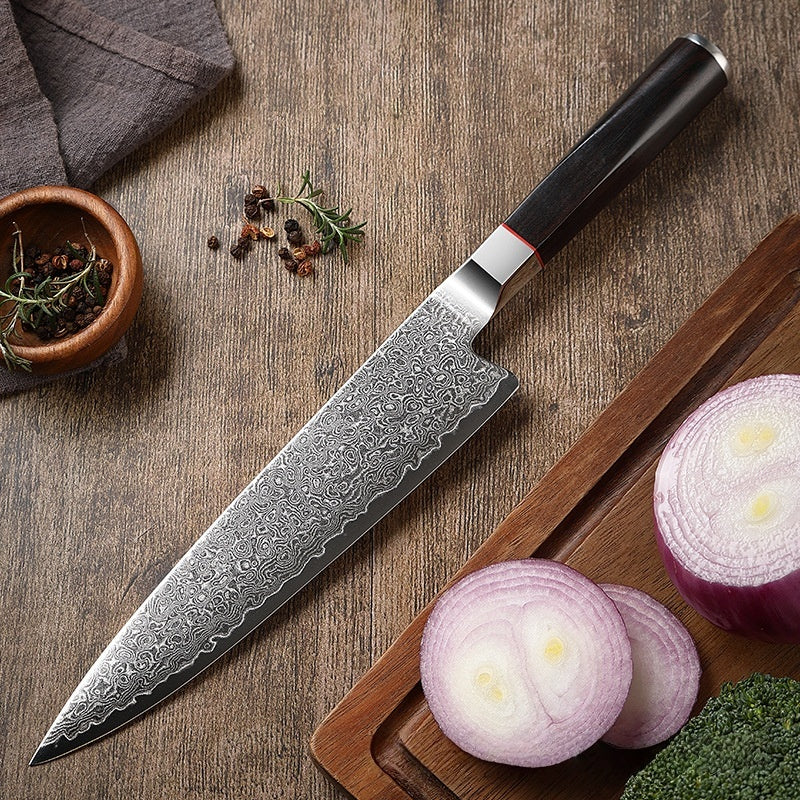 All-Purpose Damascus Steel Chef Knife, Ergonomic Wood Handle