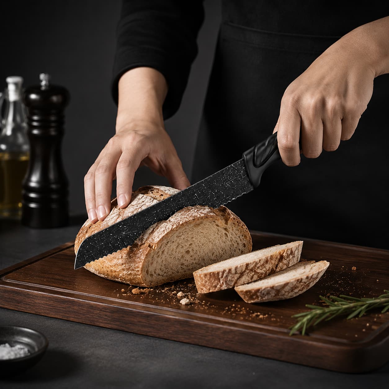 6 Pcs Swiss Design Black Marble Speckled Kitchen Knife Gift Set, Non-Stick Stainless Steel Blades, Ergonomic Twisted Wave Handles