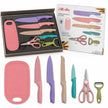 6 Pcs Macaron Pastel Wheat Straw Kitchen Knife Set, Non-Stick Colorful Stainless Steel Blades