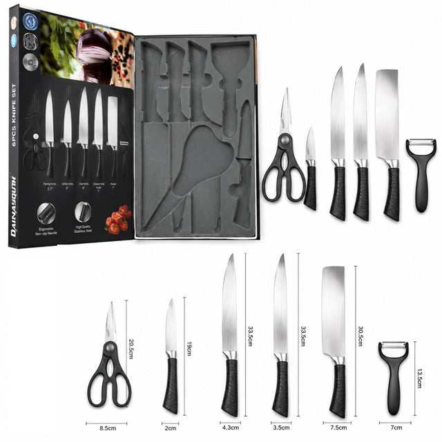 6 Pcs Polished Stainless Steel Kitchen Knife Set with Crocodile Non-Slip Handles