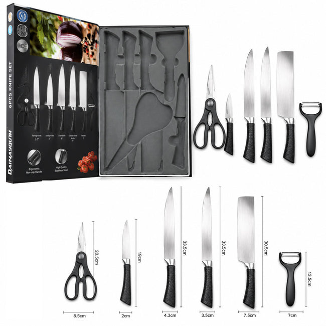 6 Pcs Polished Stainless Steel Kitchen Knife Set with Crocodile Non-Slip Handles