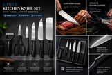 6-Piece Plain Stainless Steel Kitchen Knife Gift Set with Ergonomic Black Handles