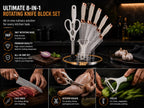 9pcs White Rose Gold Kitchen Knife Set with Rotating Utensil Holder