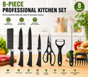 8 Pcs Professional Non-Stick Kitchen Knife Set, Wave Pattern Stainless Steel Blades, Crocodile Texture Anti-Slip Handles,Premium Gift Box