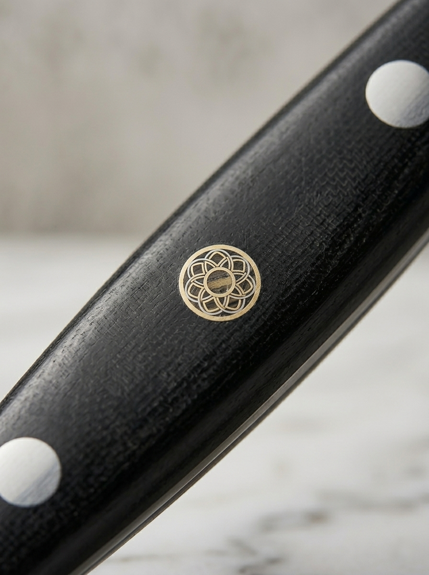 5.5 Inch 67-Layer Damascus Steel Multipurpose Utility Knife, Black Micarta Handle with Decorative Brass Flower Rivet, Premium Small Kitchen Paring Knife with Luxury Wooden Gift Box