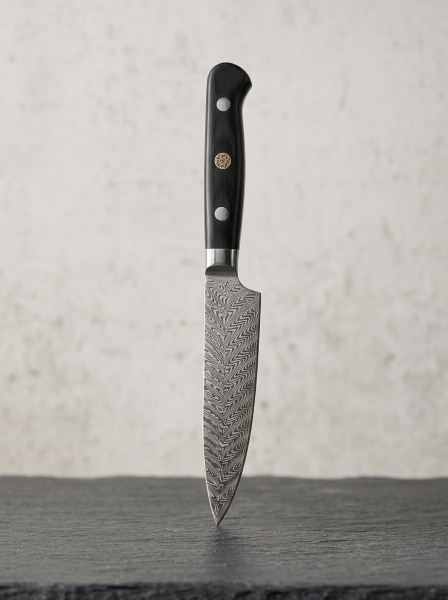 5.5 Inch 67-Layer Damascus Steel Multipurpose Utility Knife, Black Micarta Handle with Decorative Brass Flower Rivet, Premium Small Kitchen Paring Knife with Luxury Wooden Gift Box