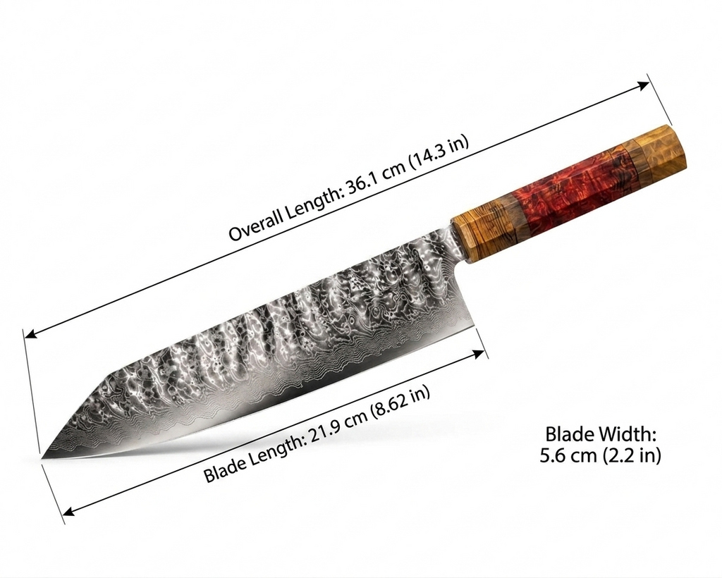 8.7 Inch 9Cr18 Damascus Steel Kiritsuke Chef Knife, Octagonal Spliced Stabilized Wood Handle, All-Purpose Premium Kitchen Knife