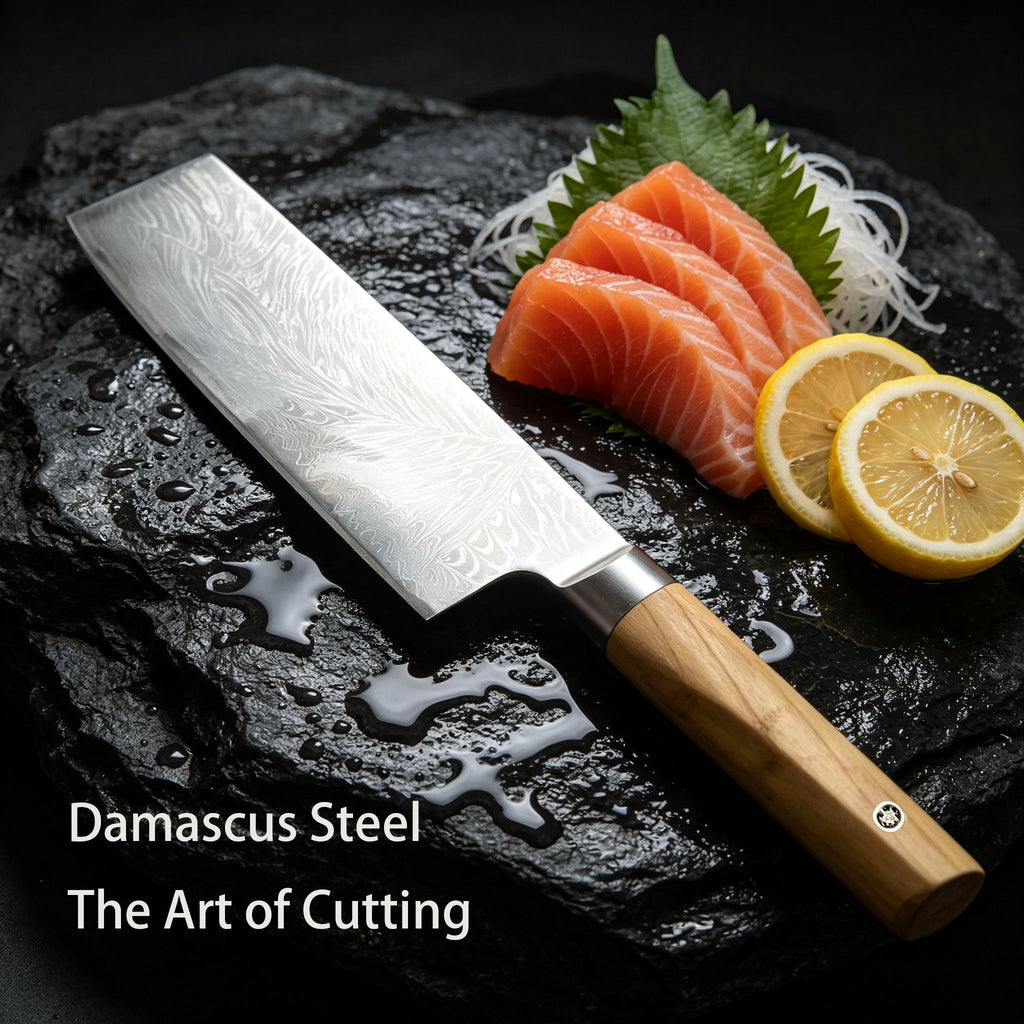 Damascus NAkiri 7-inch Sharp Meat and Vegetable Kitchen Knife, Multi-Purpose Asian Chef's Knife, Suitable for Home and Professional Kitchens, with Ergonomic Handle