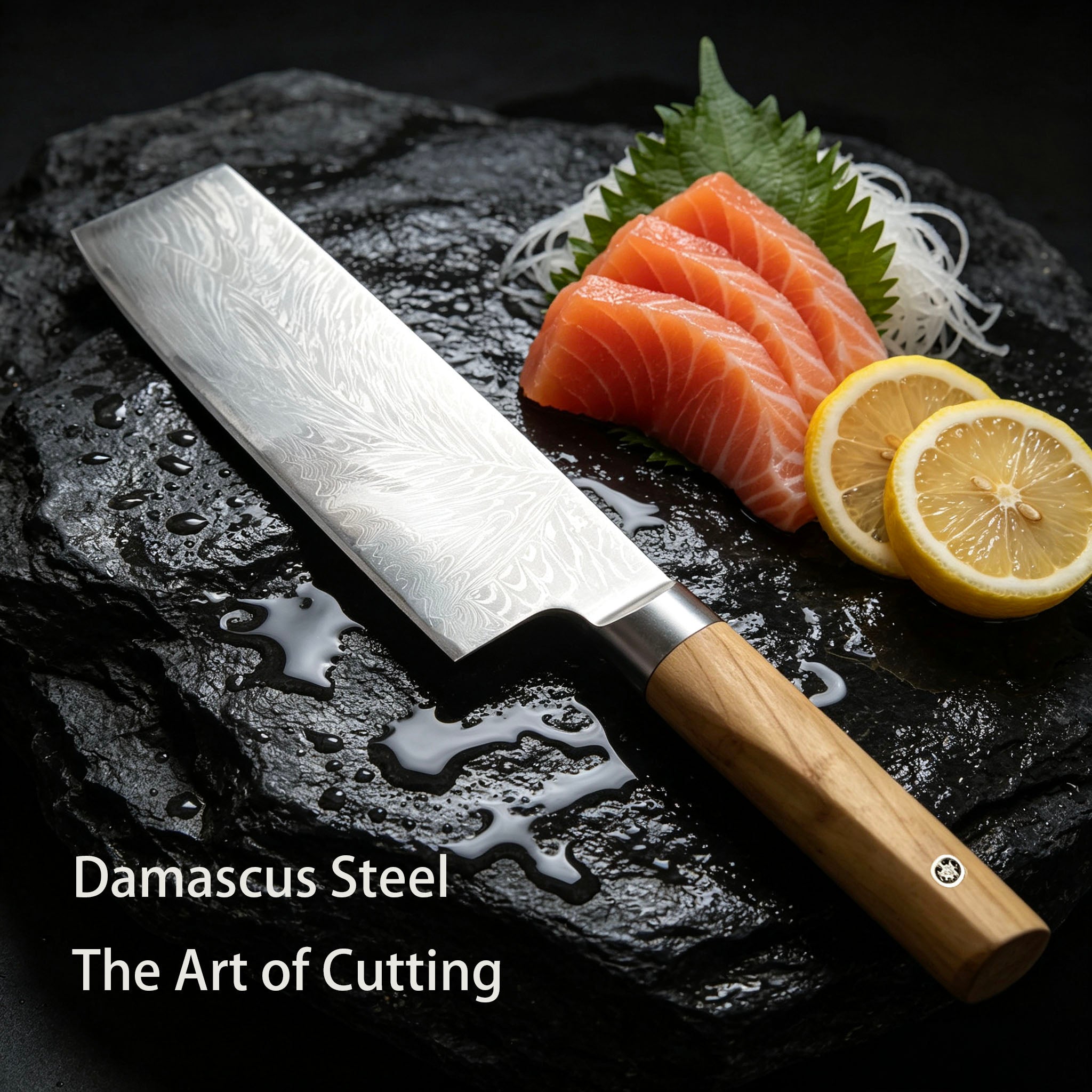 Damascus NAkiri 7-inch Sharp Meat and Vegetable Kitchen Knife, Multi-Purpose Asian Chef's Knife, Suitable for Home and Professional Kitchens, with Ergonomic Handle