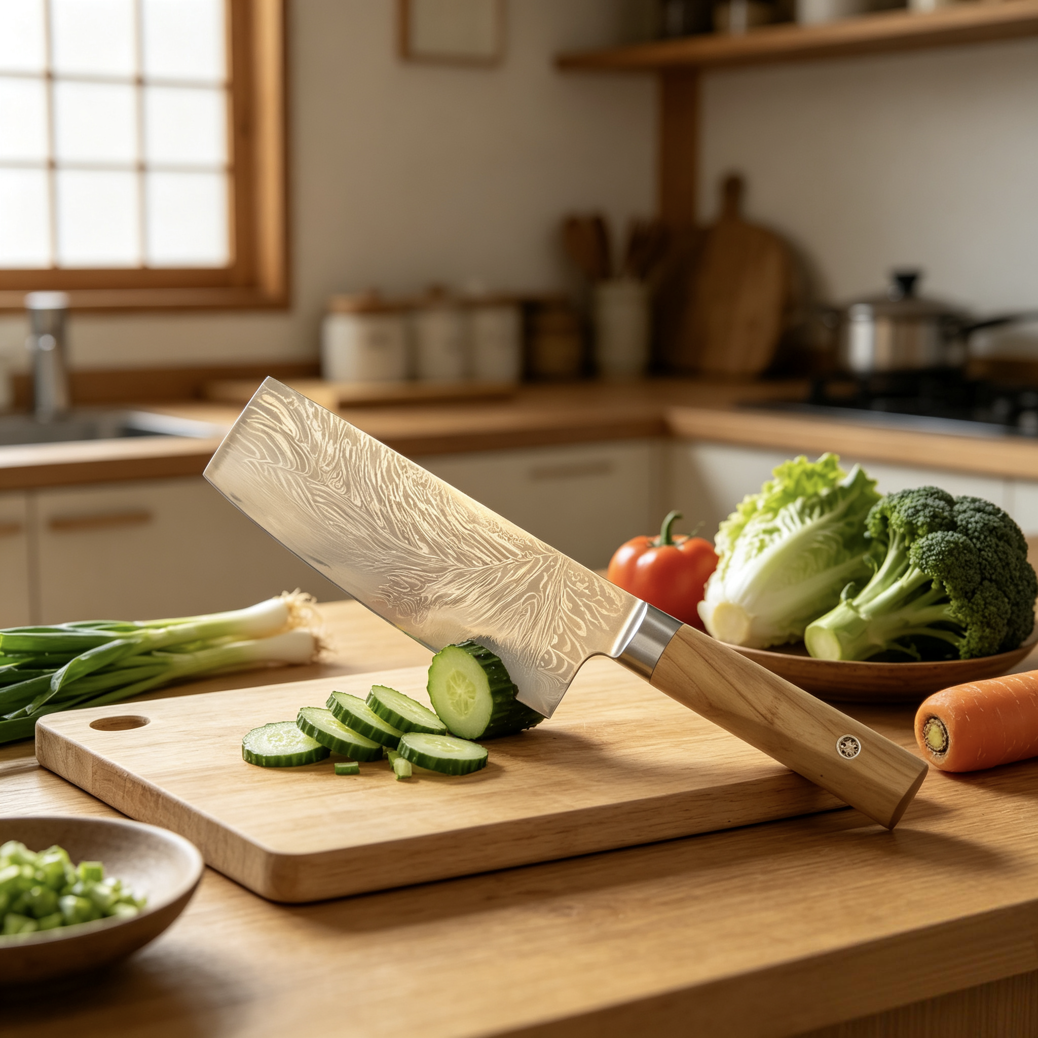 Damascus NAkiri 7-inch Sharp Meat and Vegetable Kitchen Knife, Multi-Purpose Asian Chef's Knife, Suitable for Home and Professional Kitchens, with Ergonomic Handle