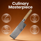 Damascus NAkiri 7-inch Sharp Meat and Vegetable Kitchen Knife, Multi-Purpose Asian Chef's Knife, Suitable for Home and Professional Kitchens, with Ergonomic Handle