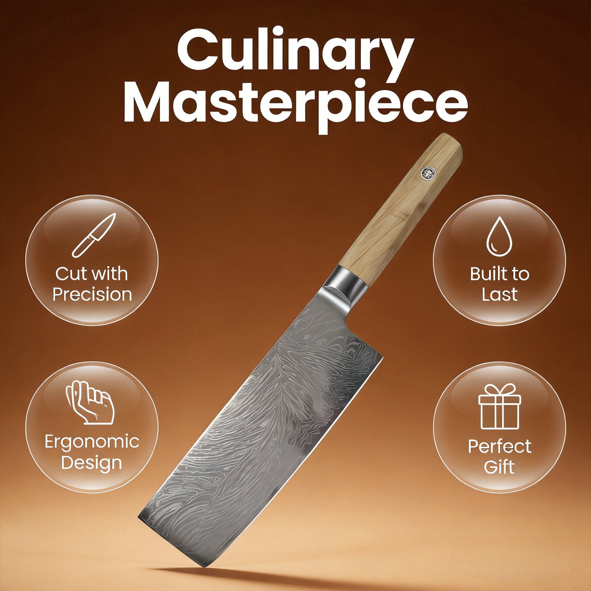 Damascus NAkiri 7-inch Sharp Meat and Vegetable Kitchen Knife, Multi-Purpose Asian Chef's Knife, Suitable for Home and Professional Kitchens, with Ergonomic Handle