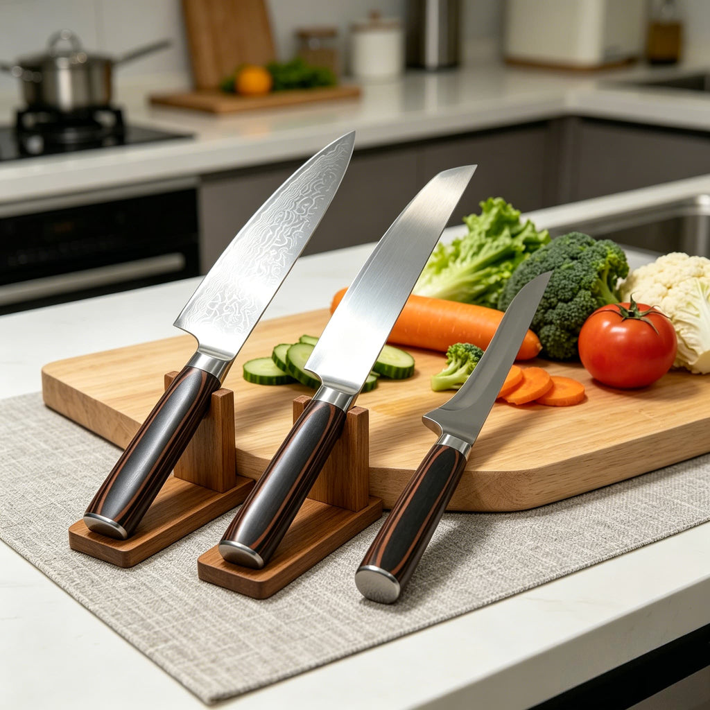 Hand Forged Damascus Steel 3 Pieces Culinary Knife Set – Luxury Kitchen Essential