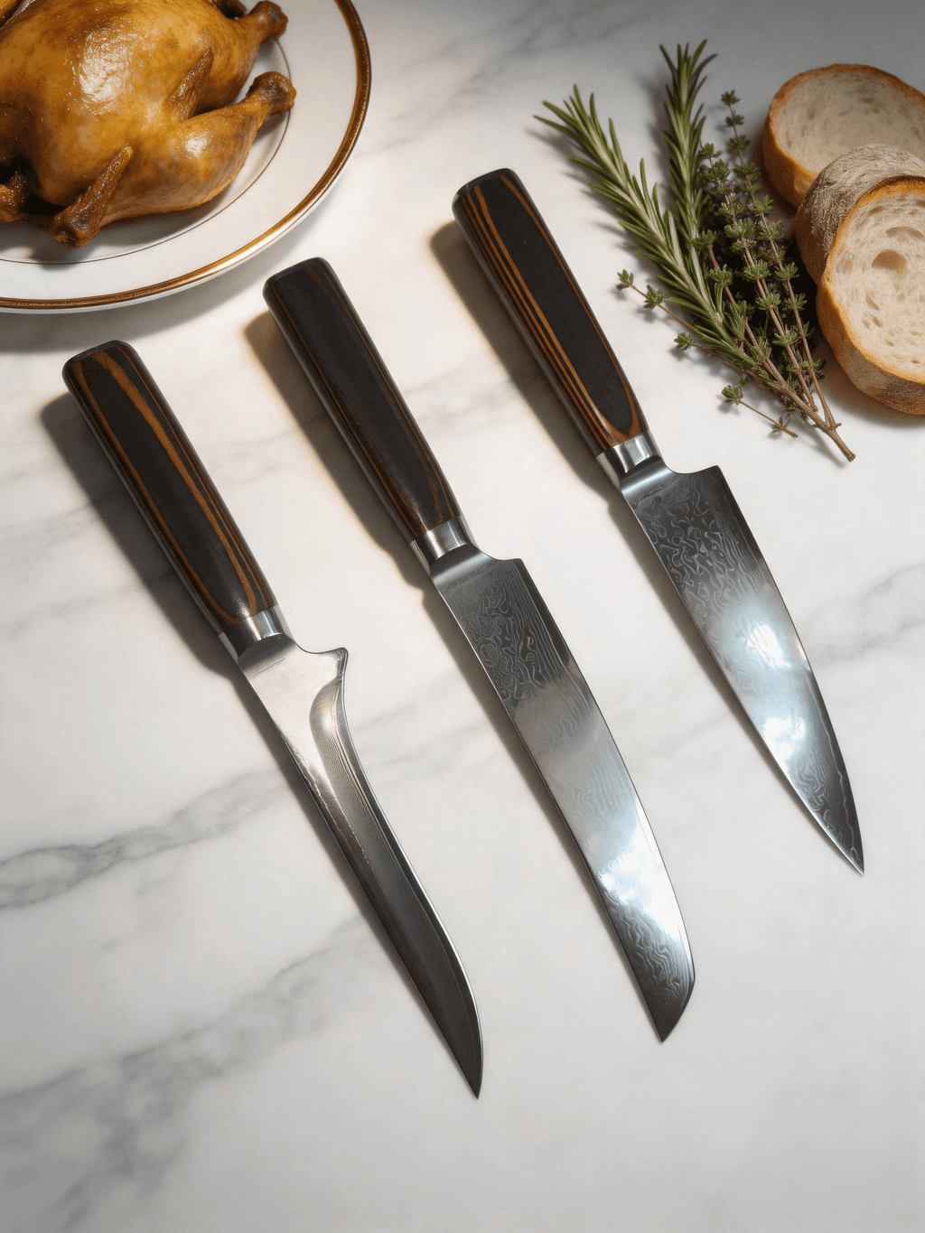 Hand Forged Damascus Steel 3 Pieces Culinary Knife Set – Luxury Kitchen Essential